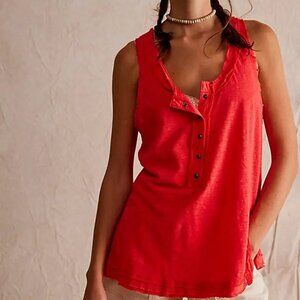 Free People  We the Free Love Language Red Coral Henley Tank XS